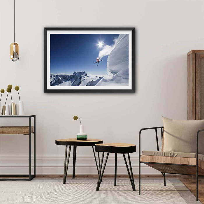 Poster mute grab ski Affiche + cadre en bois - Noir