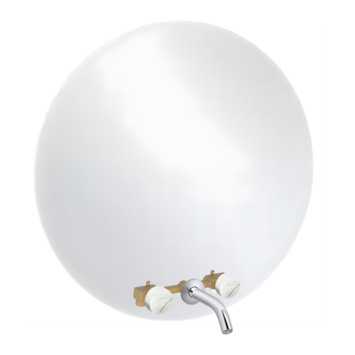 Miroir LED rond 3 trous + mélangeur lavabo encastré 3 trous Grands Boulevards marbre sculptural et chromé