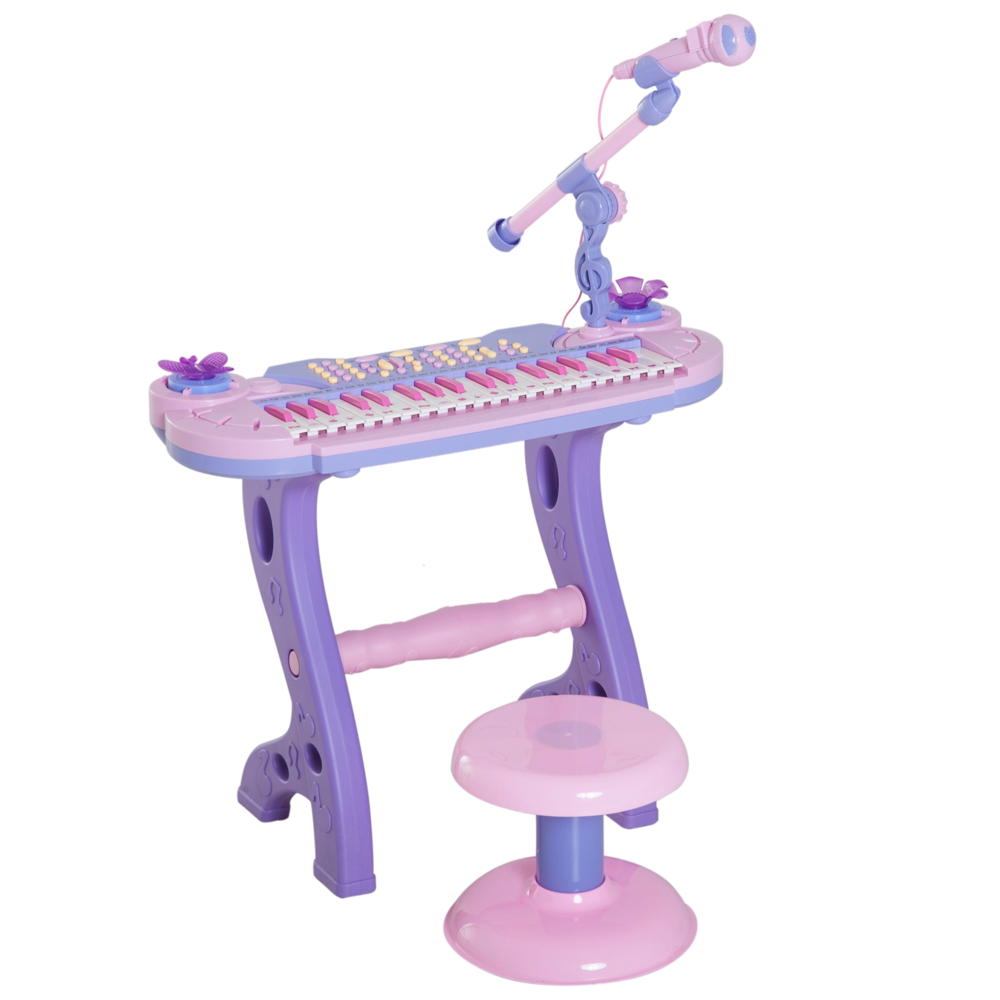 HOMCOM Pianola per Bambini con Sgabello e Microfono, 12 Strumenti e 22 Musiche, Registrazione, MP3 e Karaoke, Rosa