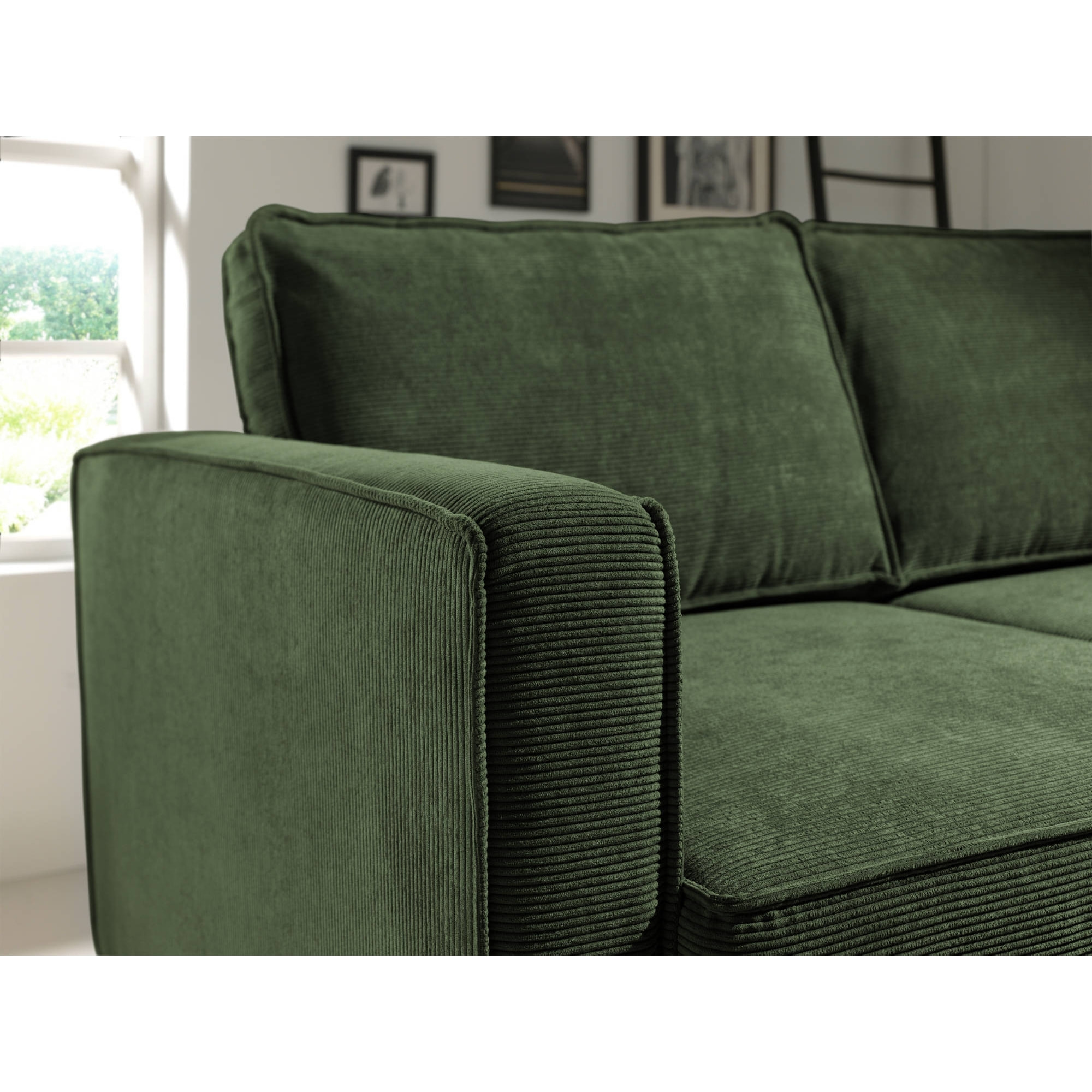 Jake - canapé d'angle droit - convertible avec coffre - 4 places - en velours côtelé - Vert