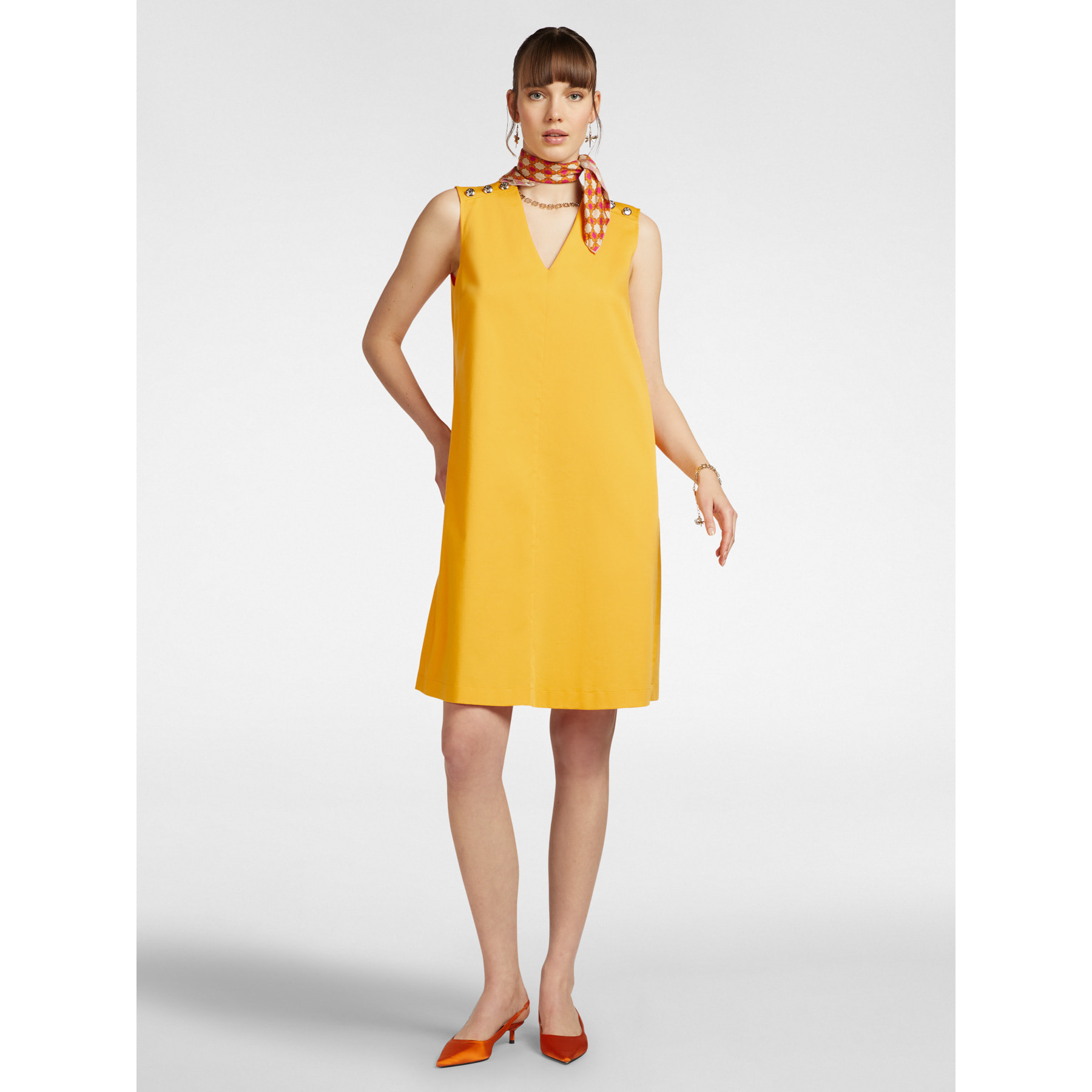 Elena Mirò - Vestido evasé con botones en los hombros. - Amarillo