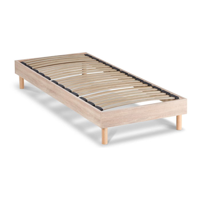 Ensemble Matelas Hybride Concorde & Sommier Bois, Ressorts Ensachés & Mémoire de Forme, 26 cm, Technologie Tri-lattes, Soutien Ferme