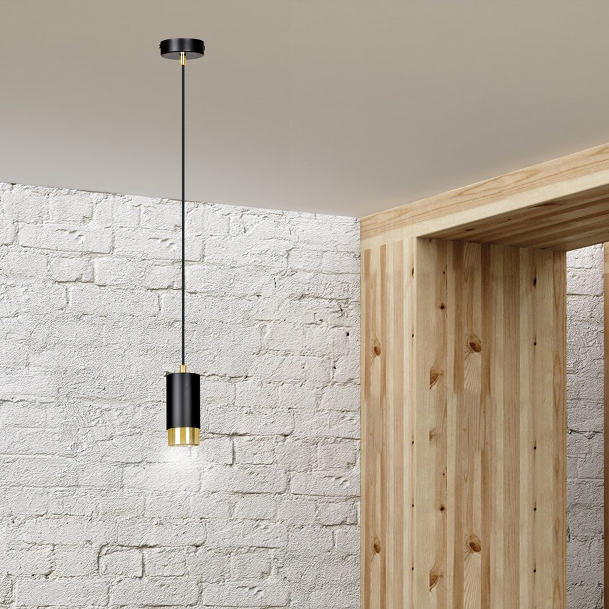 Lampada a sospensione Fumiko in acciaio nero opaco e oro