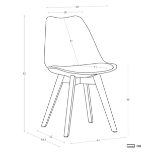 Chaise Mein -matériau d'injection, pieds en bois-couleur blanc 48 x 82 x 57 cm