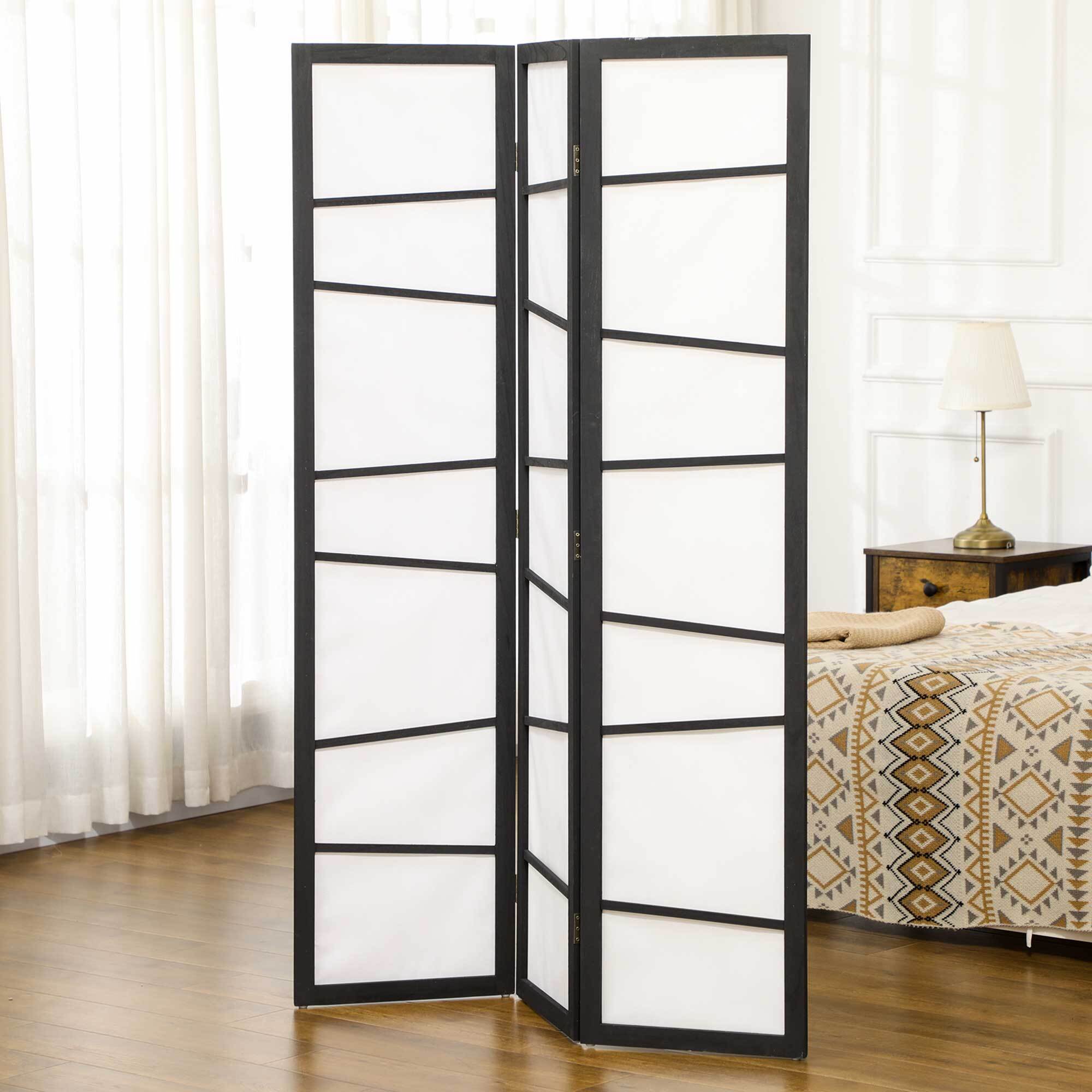 Biombo de 3 Paneles Divisor de Habitación Plegable 120x170 cm Separador de Ambientes de Madera Decoración para Oficina Dormitorio Salón Negro y Blanco