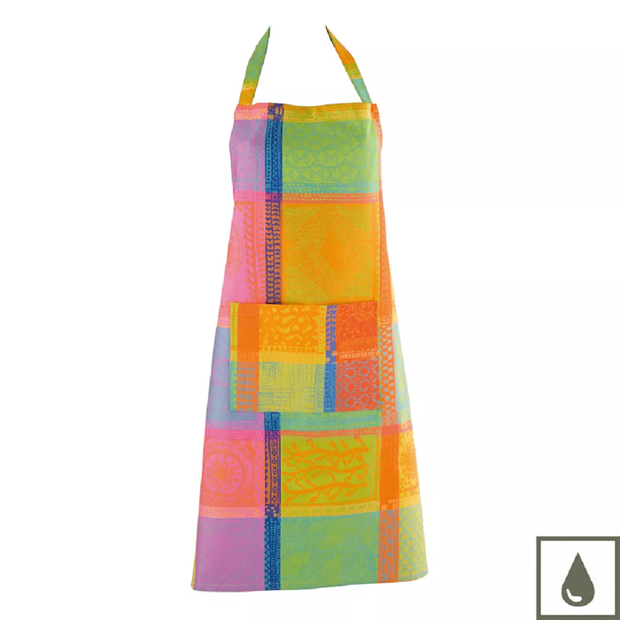 Tablier pur coton enduit motif jacquard multicolore orange Mille wax creole