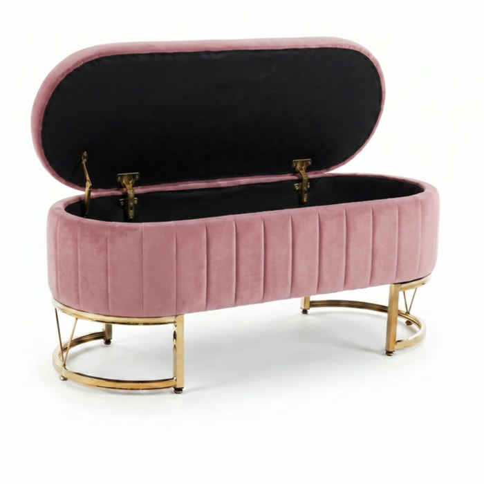 Panca Contenitore Ovale in Effetto Velluto con Ampio Vano Contenitore, Seduta Imbottita e Gambe in Acciaio, Design Elegante per Camera da Letto, Ingresso e Soggiorno