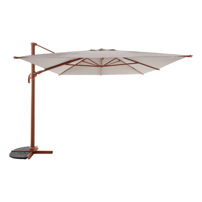 Parasol déporté rectangulaire inclinable Melhia 4x3 m acajou/lin