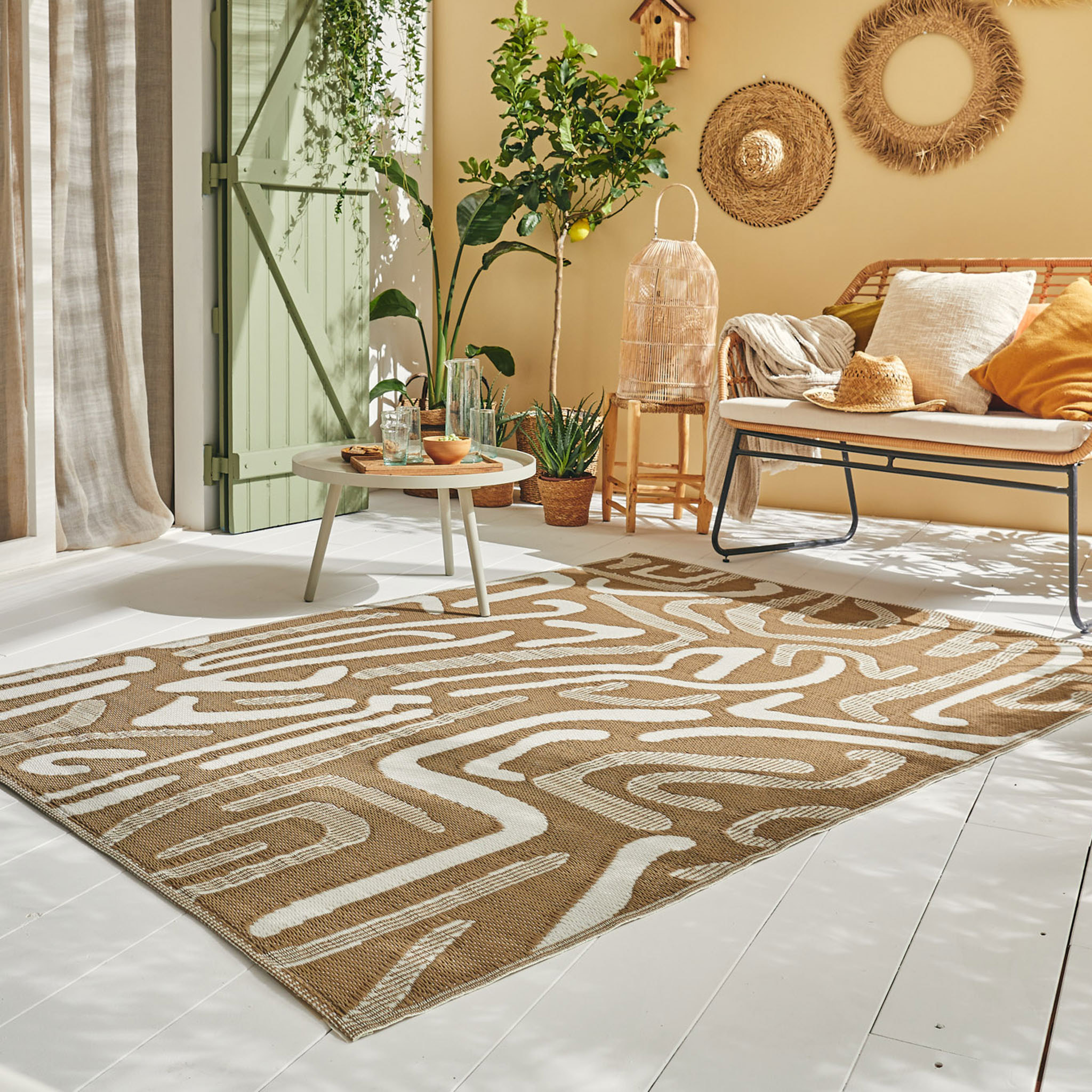 CAPRI - Tapis d'extérieur à motif abstrait - Beige