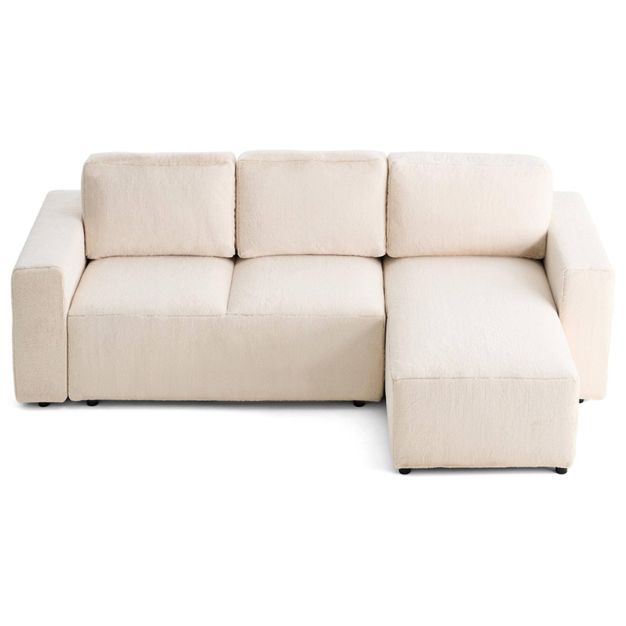 Livy - canapé d'angle réversible 4 places convertible avec coffre en fausse fourrure - Beige