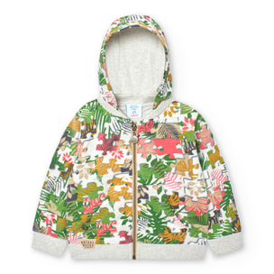 Chaqueta felpa niÃ±o, capucha desmontable estampada, verde