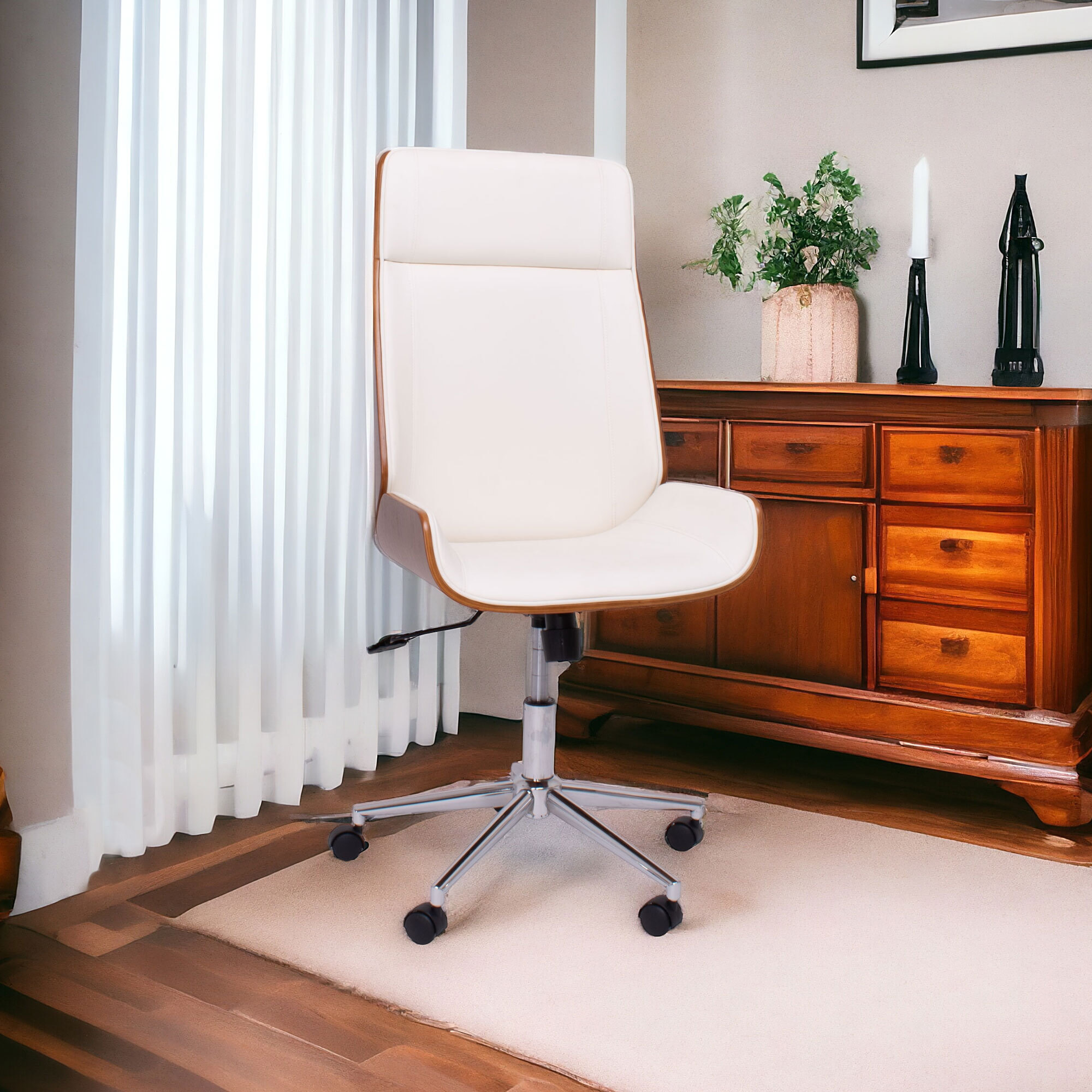 Svezia - Sedia da Ufficio Direzionale 54x109/119x42 cm in legno Parawood e Similpelle Bianco