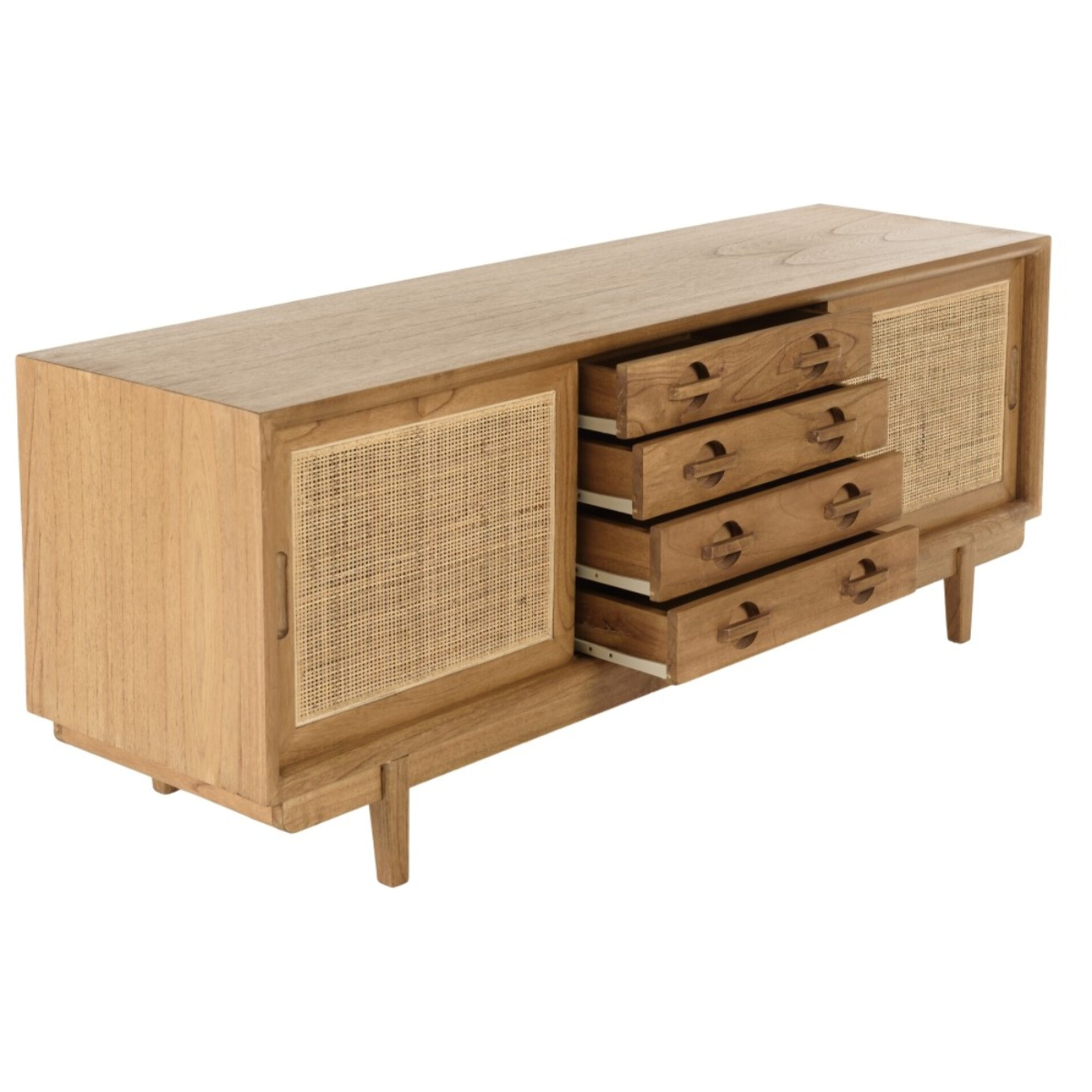 AMY - Meuble TV en bois de mindi et rotin naturel AMY