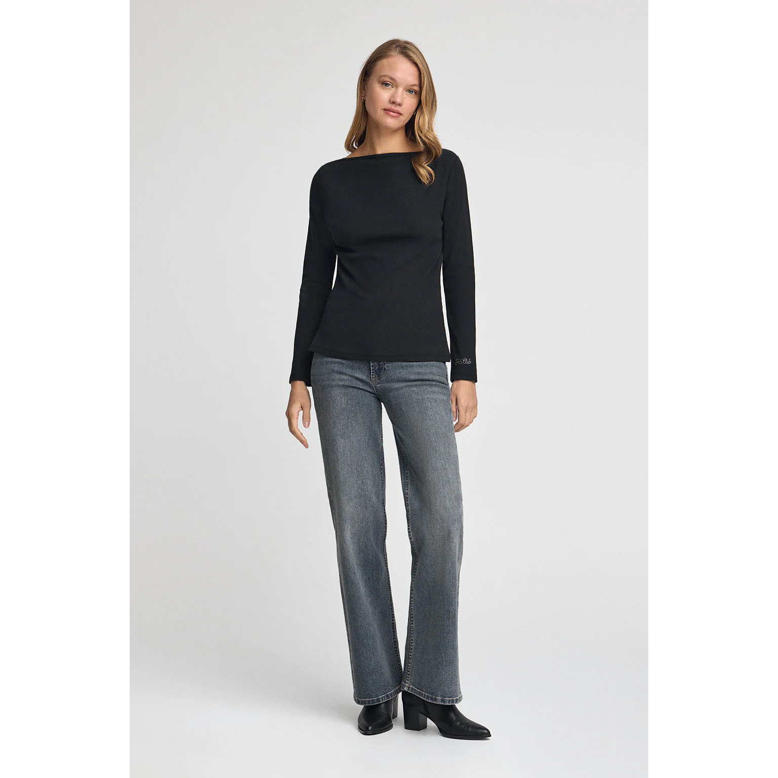 Maglietta nera a maniche lunghe e collo a barca Polo Club