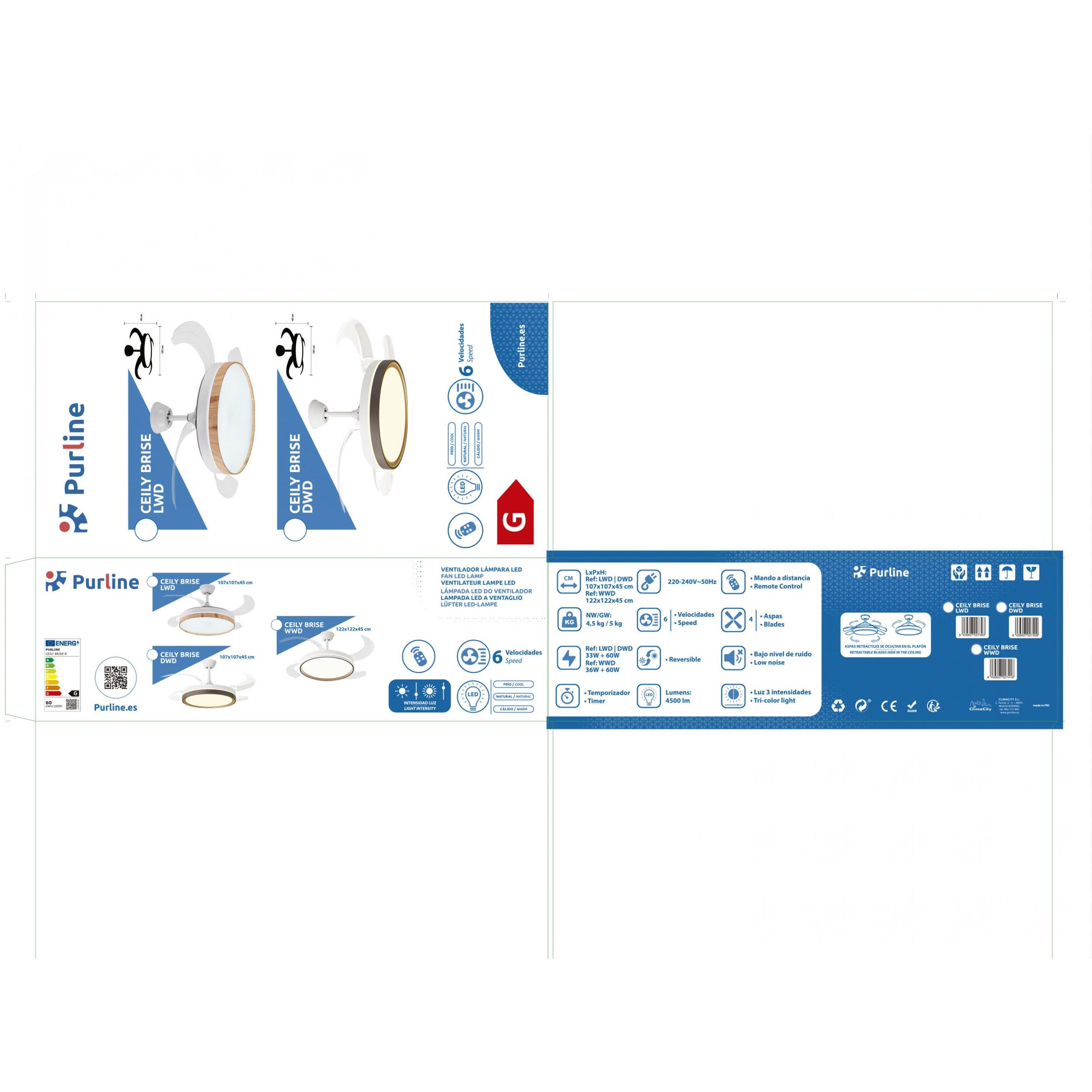 Ventilateur de plafond rétractable avec lumière LED et minuterie