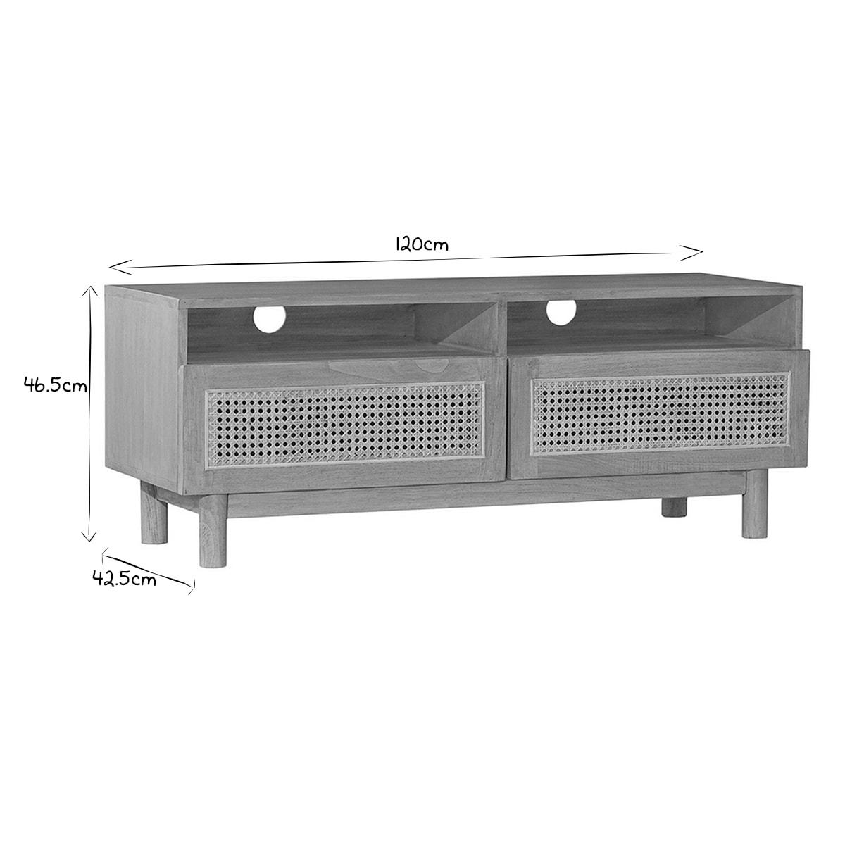 Meuble TV en bois clair et cannage rotin L120 cm GALINA