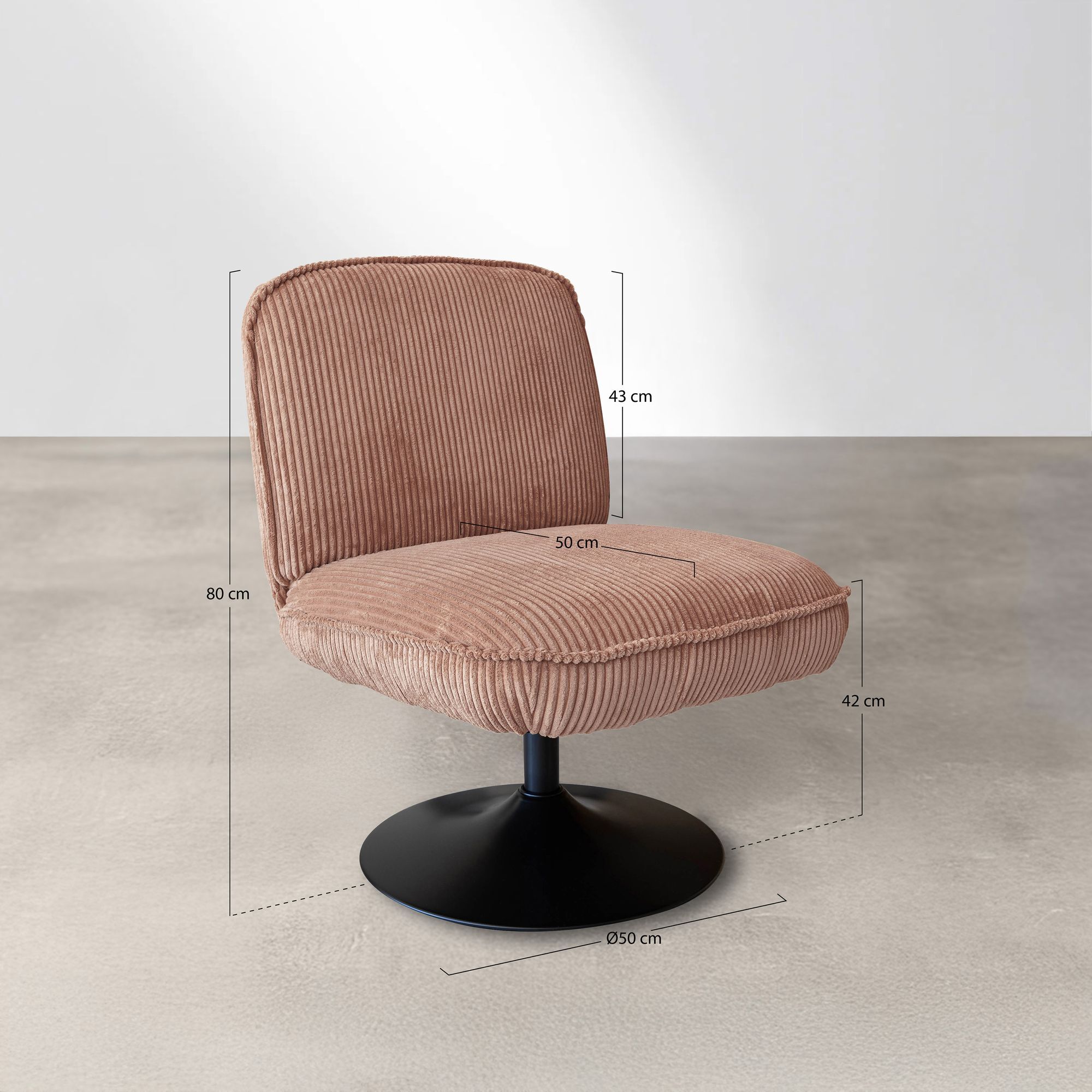Fauteuil pivotant en velours rose et pied en métal noir FUNKY
