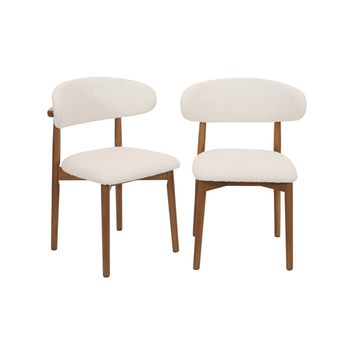 Chaise bois d'hévéa et tissu bouclette (lot de 2)  PAOLA