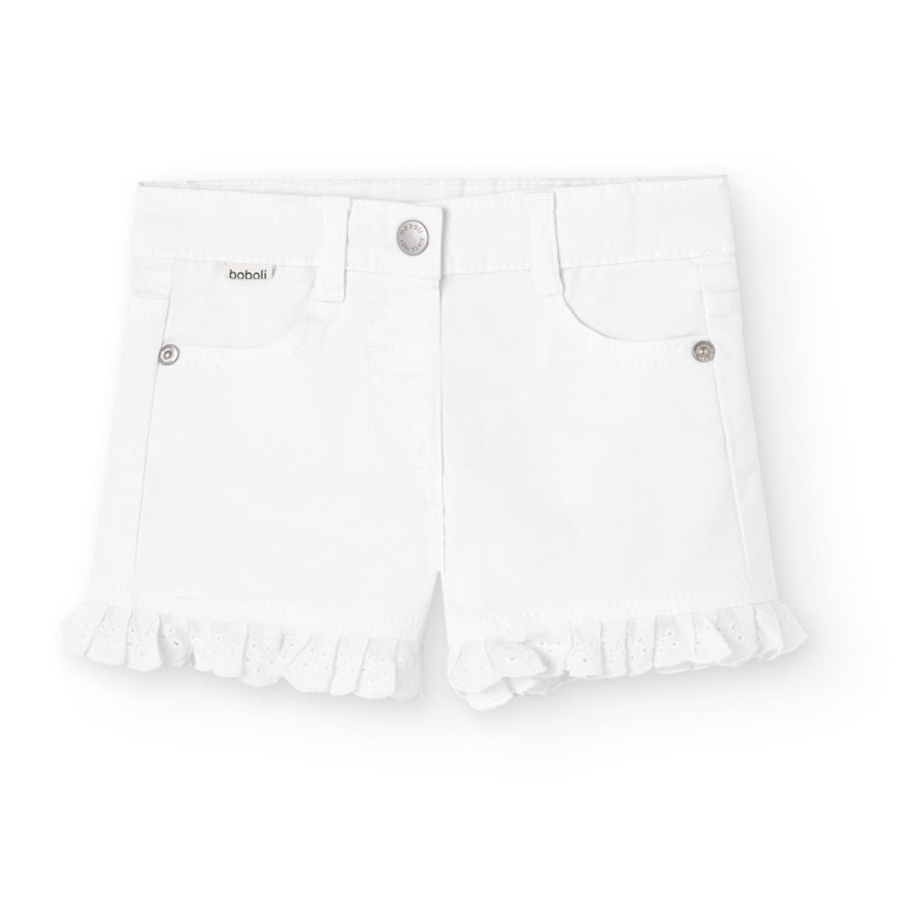 Short elÃ¡stico para niÃ±a en algodÃ³n liso de color blanco