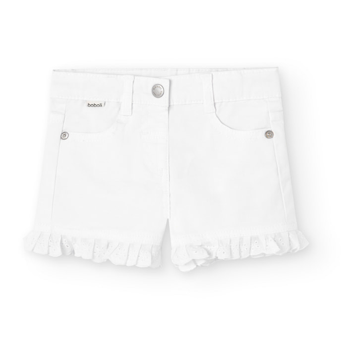 Short elÃ¡stico para niÃ±a en algodÃ³n liso de color blanco