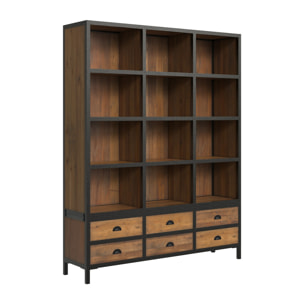 Bibliothèque 6 tiroirs 12 niches en métal et bois de cèdre - Shelby