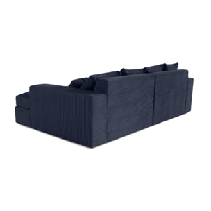Collins - canapé droit 4 places avec double méridienne - assise profonde - velours côtelé grosses côtes - Bleu