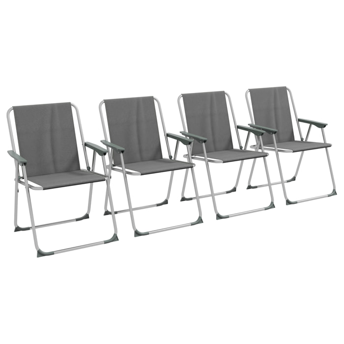 Juego de 4 Sillas de Camping Plegables Sillas Plegables de Jardín Exterior Acolchadas en Tela Oxford con Marco de Acero y Reposabrazos Carga 120 kg para Terraza Playa 53x54x76 cm Gris