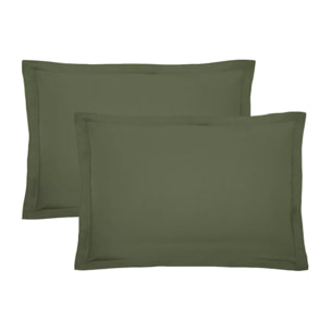 Lot de 2 taies percale de coton uni vert Olana kaki