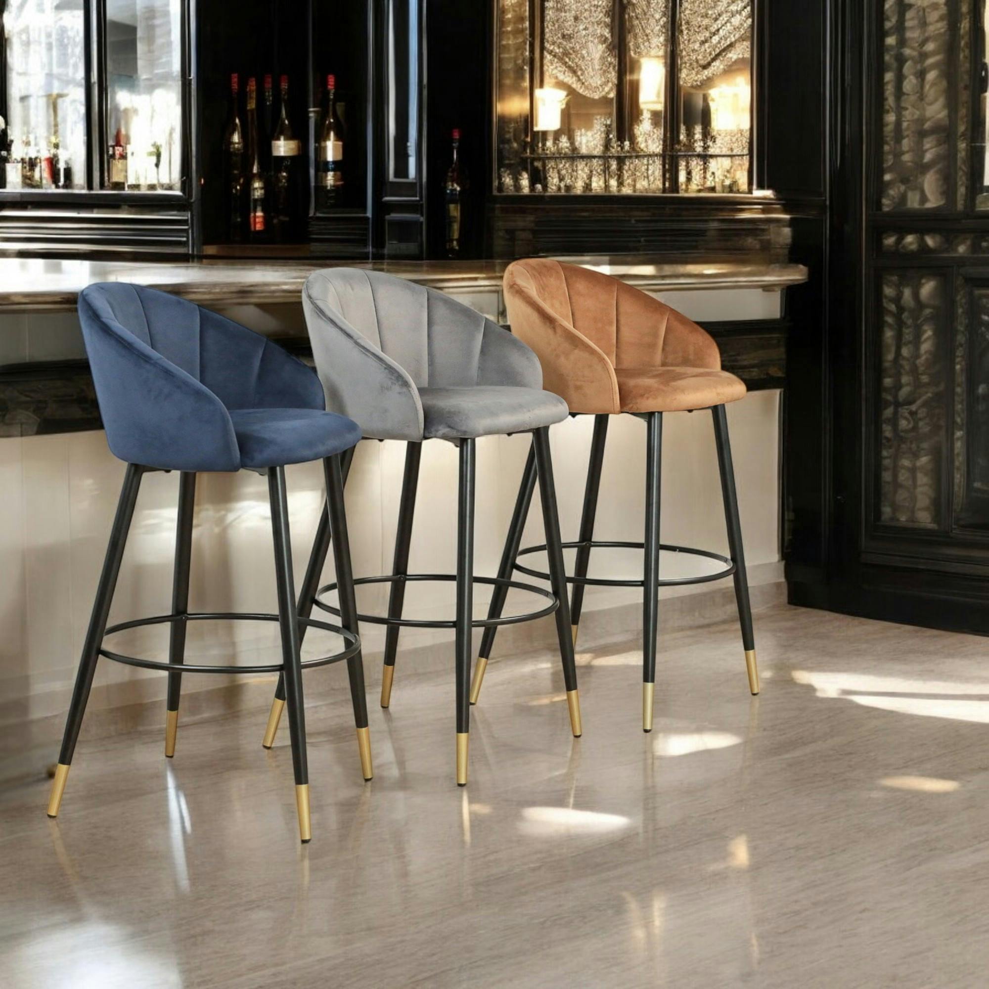 Chaise de bar coquillage velours gris (lot de 2) HAWAI