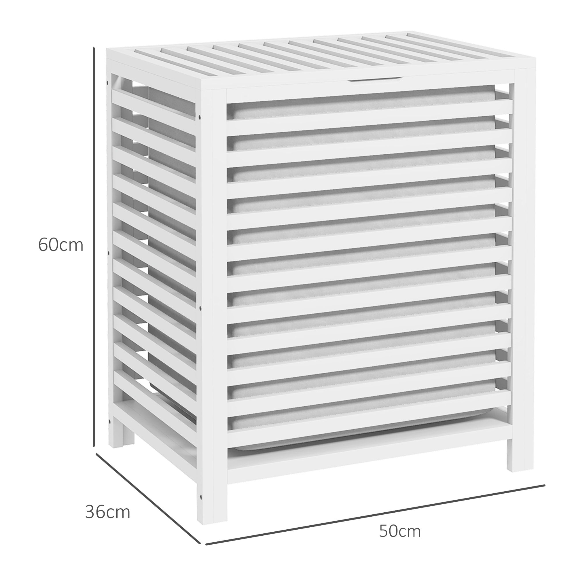 Cesto para Ropa Sucia de Bambú Capacidad de 55L Cesta para la Colada con Tapa 2 Asas y Bolsa Extraíble Forma Rectangular 50x36x60 cm Blanco