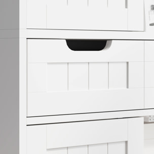 Meuble haut salle de bain 4 portes 3 étagères tiroir dim. 60 x 30 x 160 cm blanc