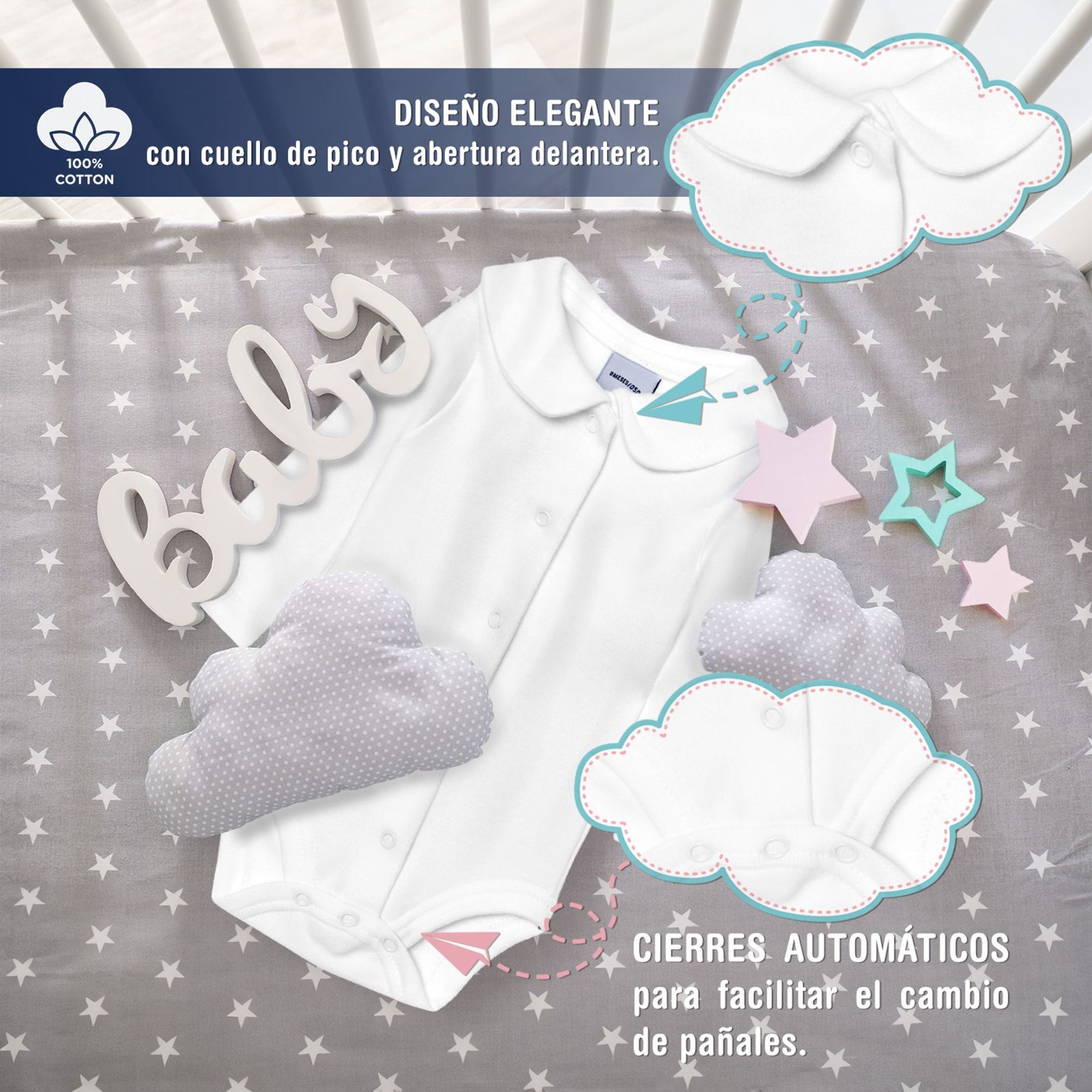 Body bebé manga larga cuello pico