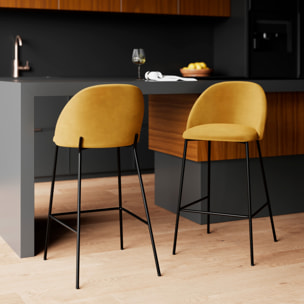 Lot de 2 chaises pour îlot central 66 cm en velours jaune moutarde - Karl