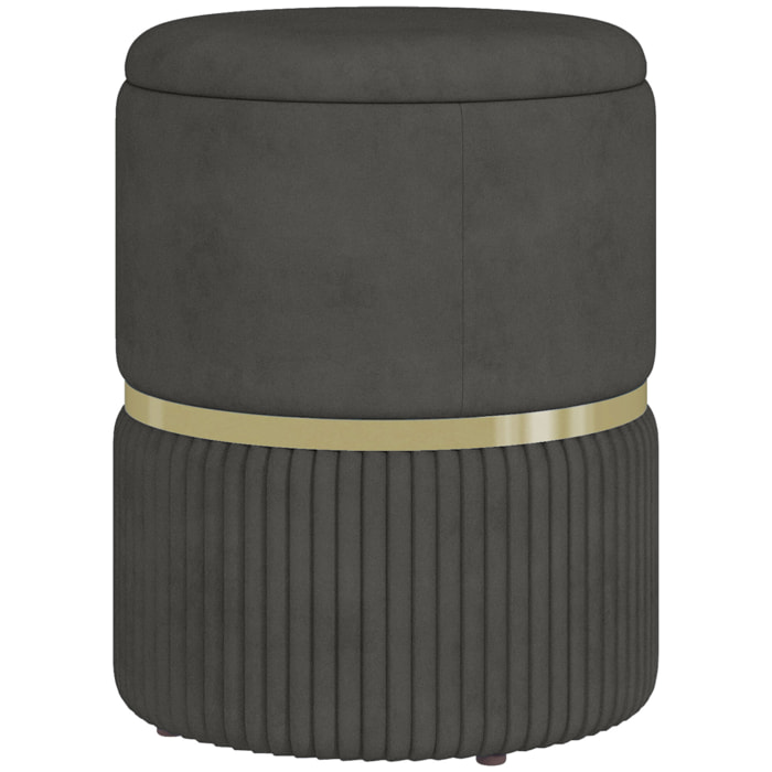 Pouf repose-pied tabouret design avec coffre de rangement velours côtelé acier brossé doré gris