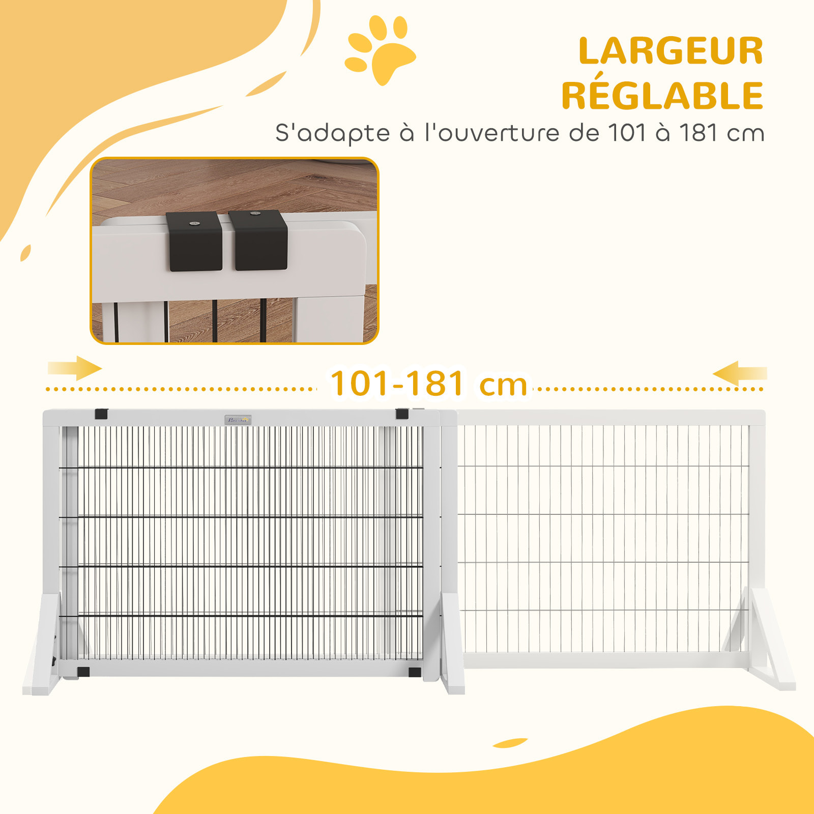 Barrière de sécurité pour chien barrière de protection à 2 panneaux largeur réglable 101-181 cm en bois acier blanc