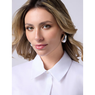 Oltre - Camicia in popeline con bottone gioiello - Bianco
