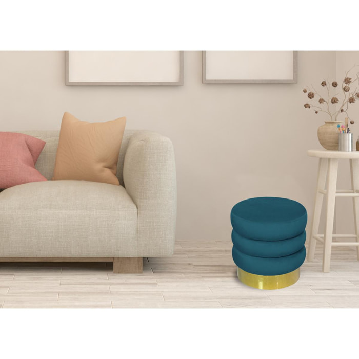 Pouf Poggiapiedi Rotondo Seduta In Velluto Velvet Creamy Petrolio