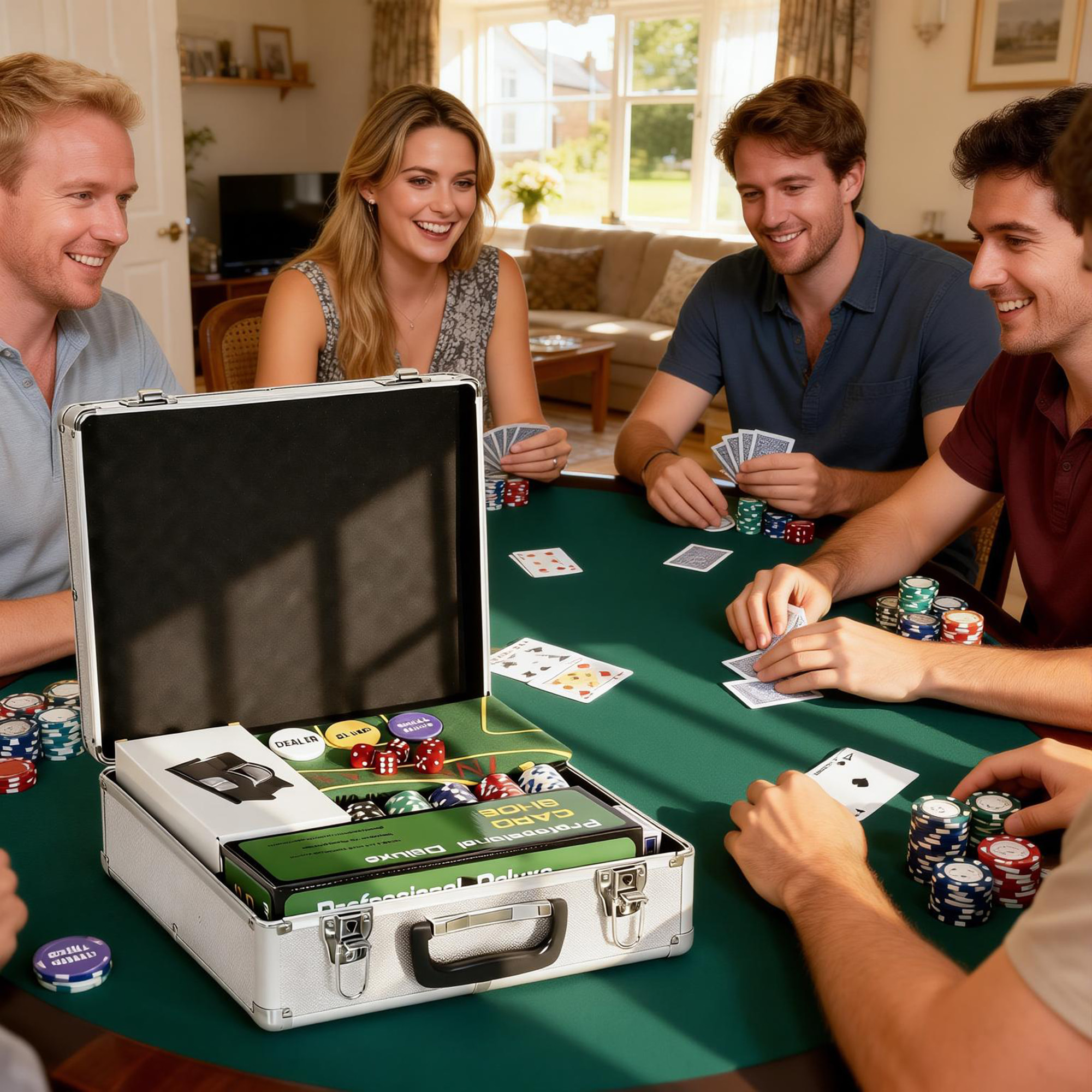 Mallette pro de poker 500 jetons 2 jeux cartes 5 dés 3 boutons sabot mélangeur tapis alu