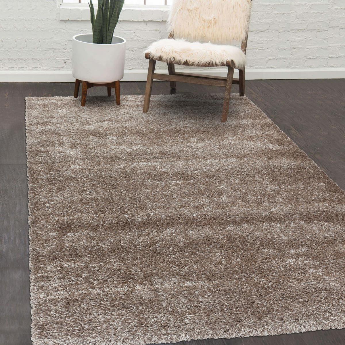 Tapis longs poils shaggy tissé motif uni RAMU