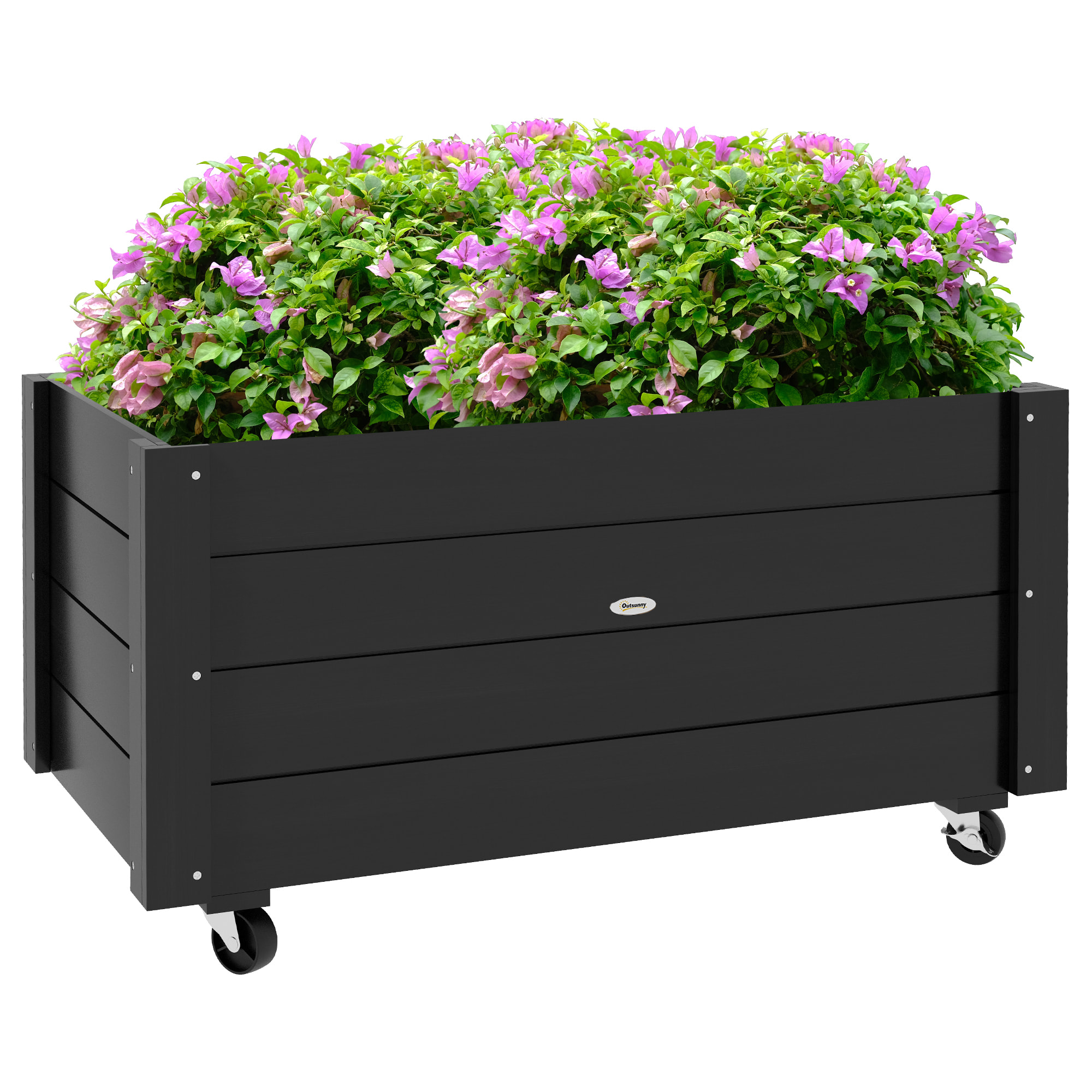 Jardinera de Madera con Ruedas, Huerto Urbano para Cultivar Plantas, Macetero Exterior con Orificios de Drenaje y Tela no Tejida, para Jardin, Terraza, Balcón y Patio, 89x48x47 cm, Negro