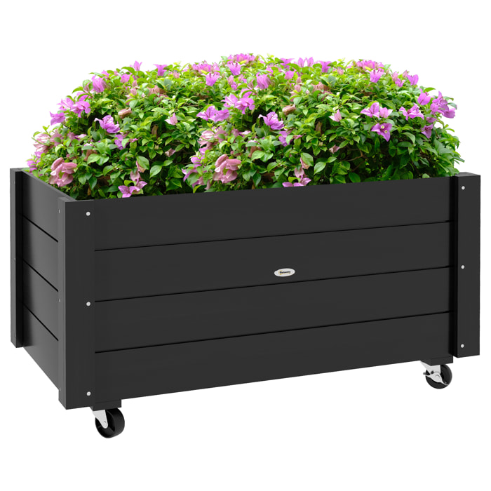 Jardinera de Madera con Ruedas, Huerto Urbano para Cultivar Plantas, Macetero Exterior con Orificios de Drenaje y Tela no Tejida, para Jardin, Terraza, Balcón y Patio, 89x48x47 cm, Negro