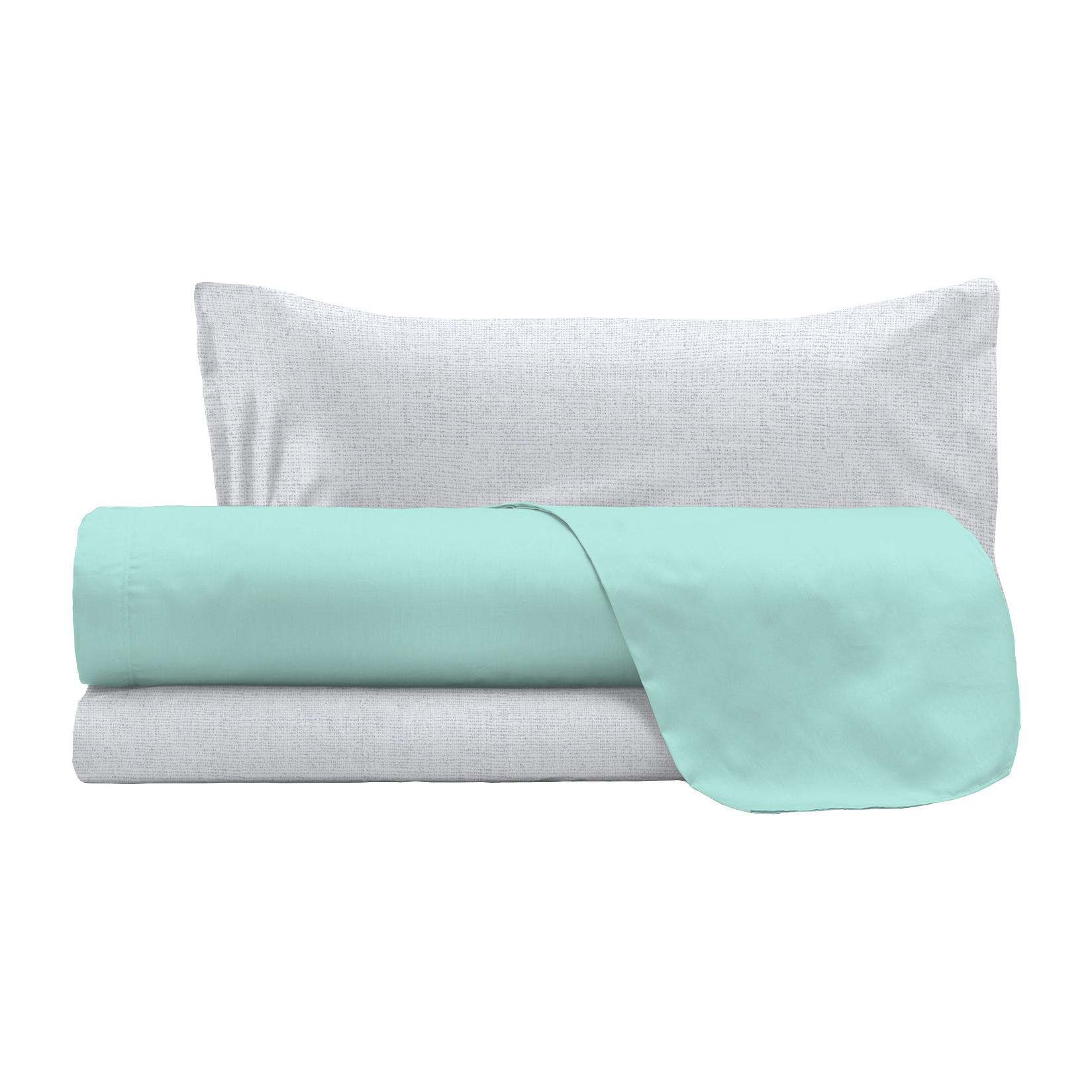 COMPLETO LETTO TRENDY CHIC MADE IN ITALY COTONE- VERDE ACQUA SINGOLO