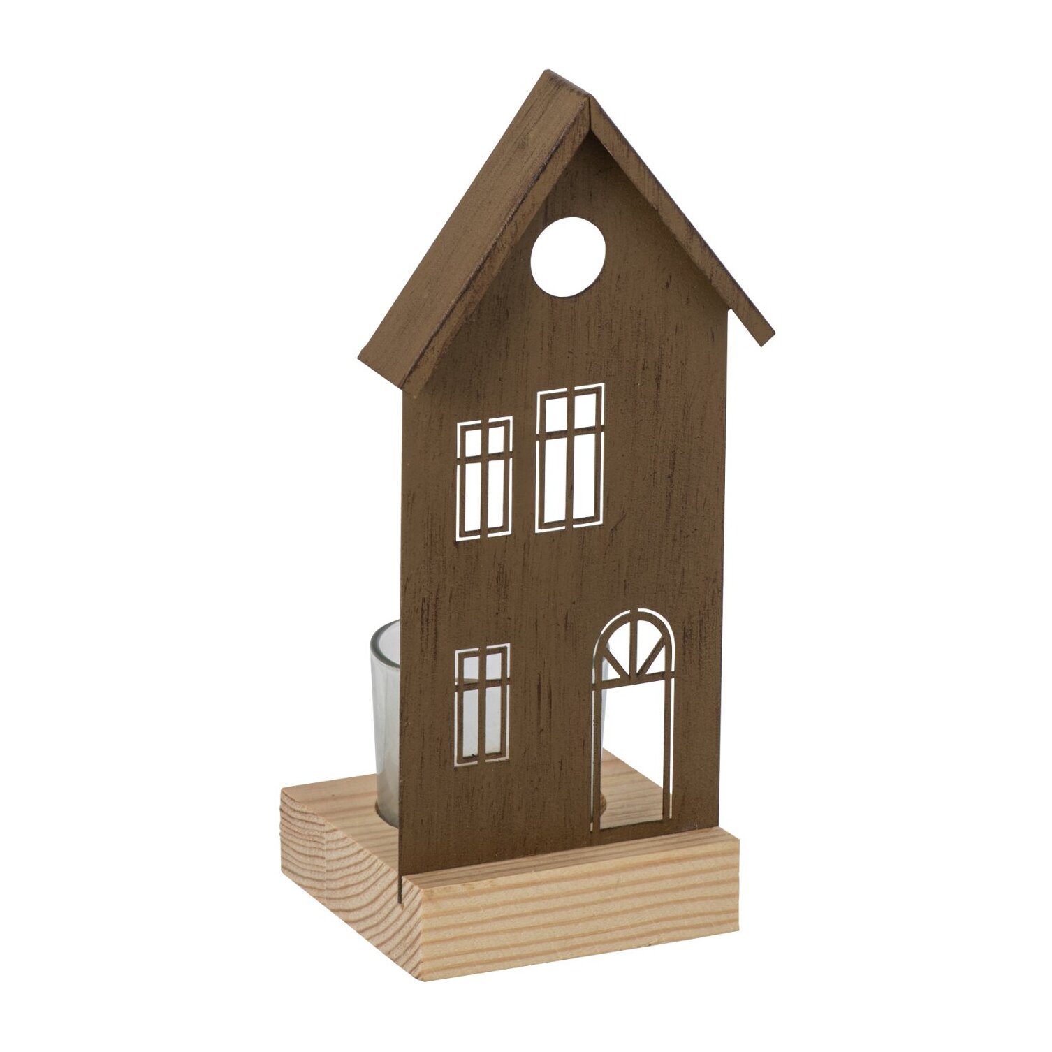 J-Line photophore maison - fer - marron - small - set de 2