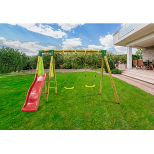 Portique en bois "Balanga" - Avec 1 Toboggan et 2 Balançoires.