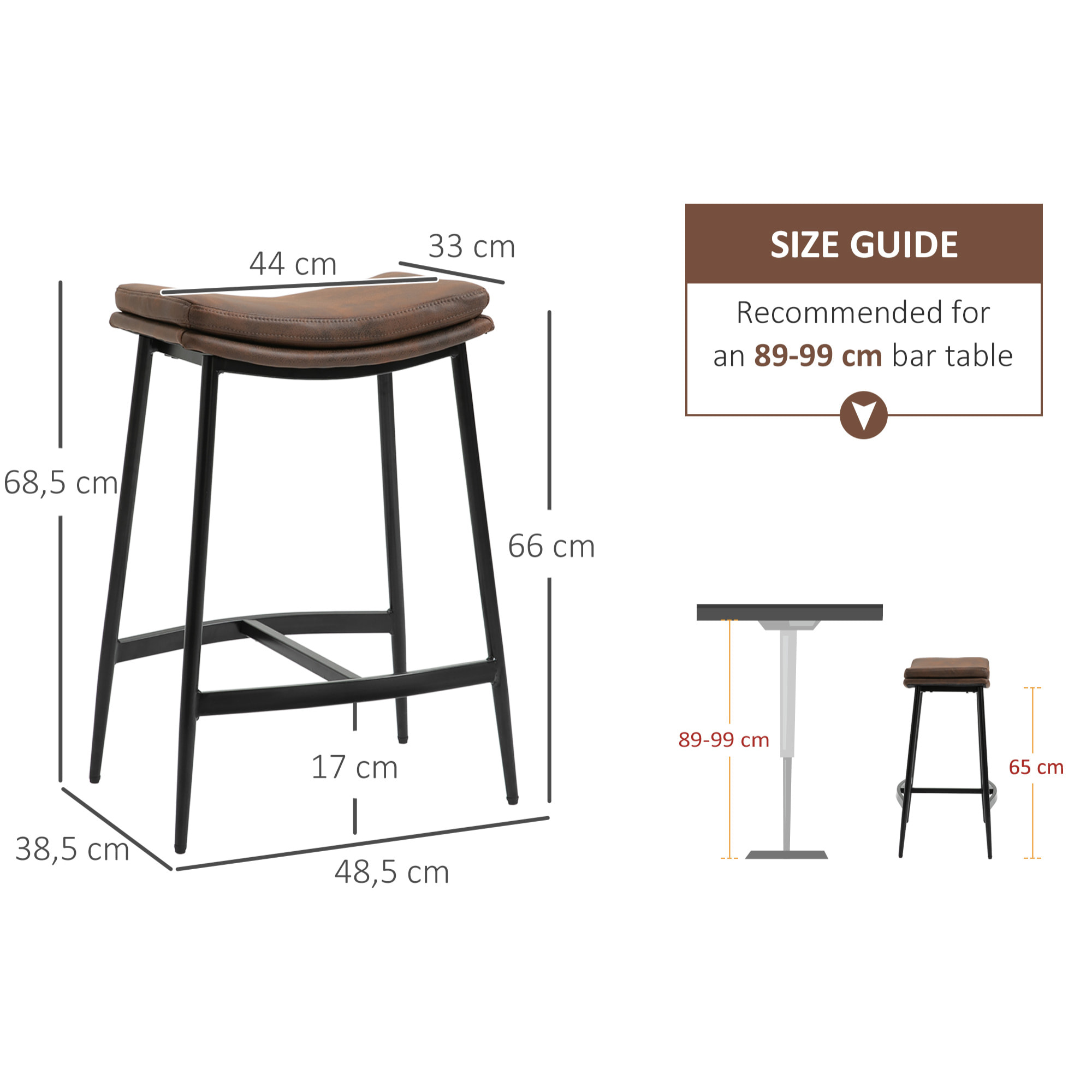 Conjunto de 2 Taburetes Altos de Cocina Sillas Altas de Cocina sin Respaldo con Estructura de Acero Estilo Industrial Carga 120 kg para Bar Salón Comedor Marrón