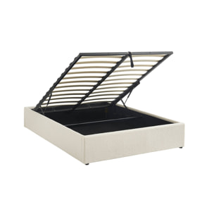 Lit coffre avec sommier à lattes. finition bouclette. blanc. L 204 x P 148 x H 32cm