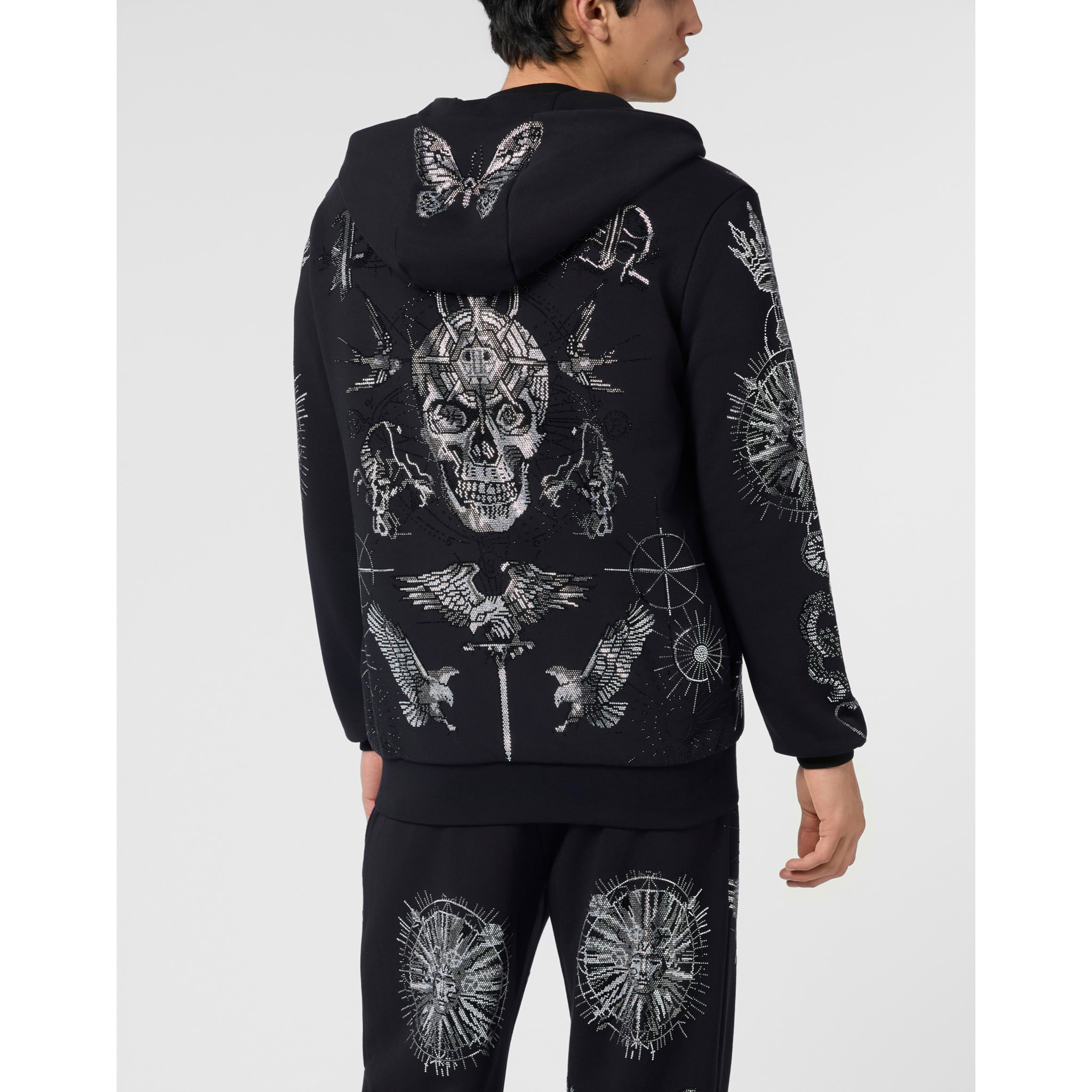 PHILIPP PLEIN Zip Hoodie Tattoo Stones