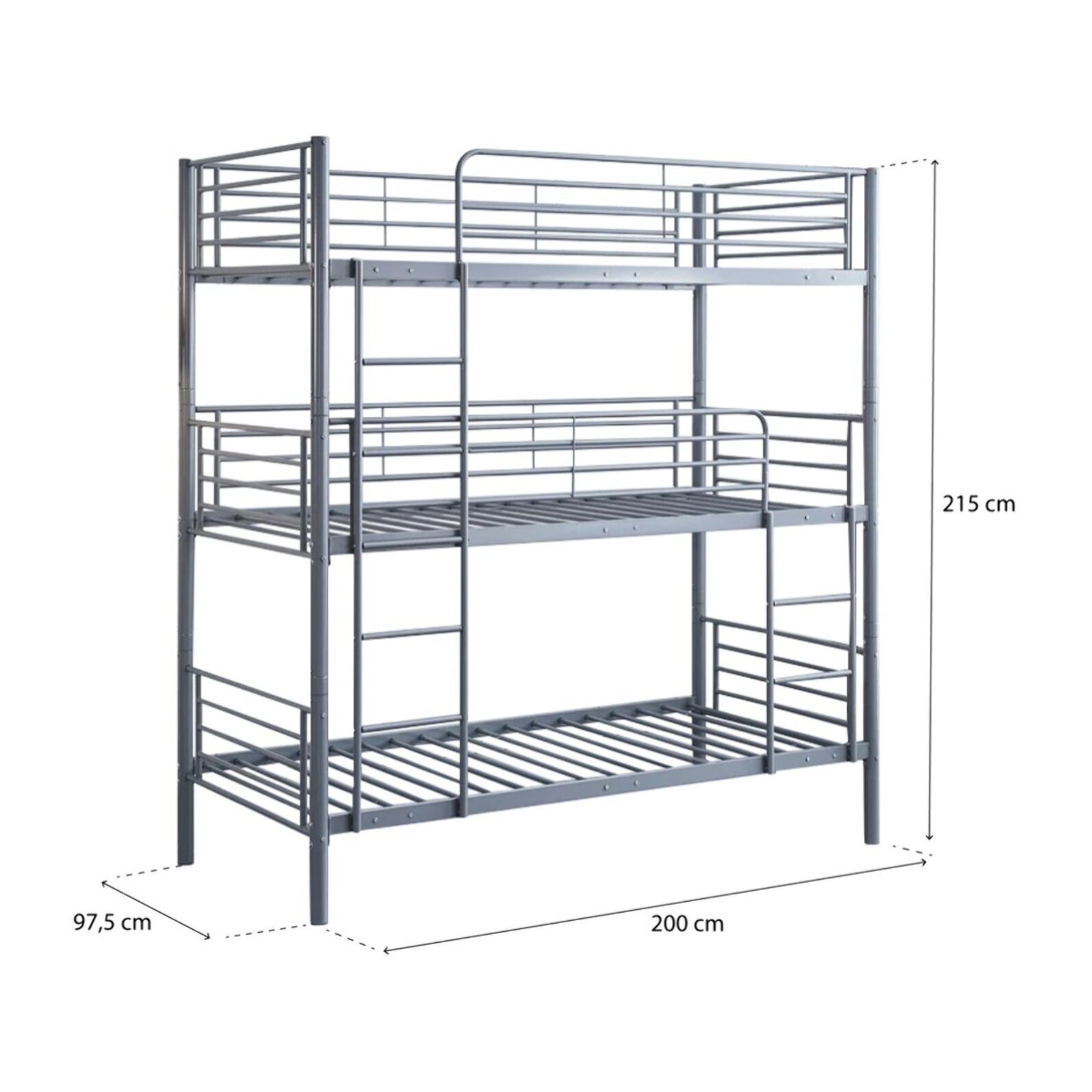 Lit superposé en métal triple "HAVIN" - 90 x 190 cm - Gris