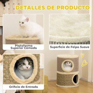 Barril Rascador para Gatos de 2 Niveles, Altura 49 cm, Tonel de Escalada con Cama, Cubierto de Sisal, Torre Rascador para Gatos, Ø35,5x49 cm, Caqui y Café