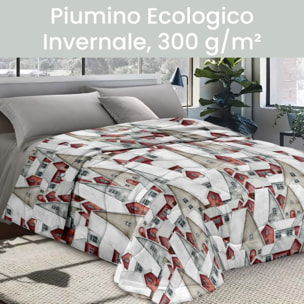INTRECCI Piumino Matrimoniale, 260 x 260 cm, Piumino Ecologico, Caldo, Invernale, 300 g/m², Anallergico e Antiacaro, Made in Italy, Lavabile in Lavatrice, Soffice, Morbido. Fantasia: Casette